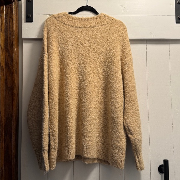 Aerie Boucle Teddy Bear Brown VNeck Off The Shoulder Oversized Sweater Large NEW - Picture 7 of 8